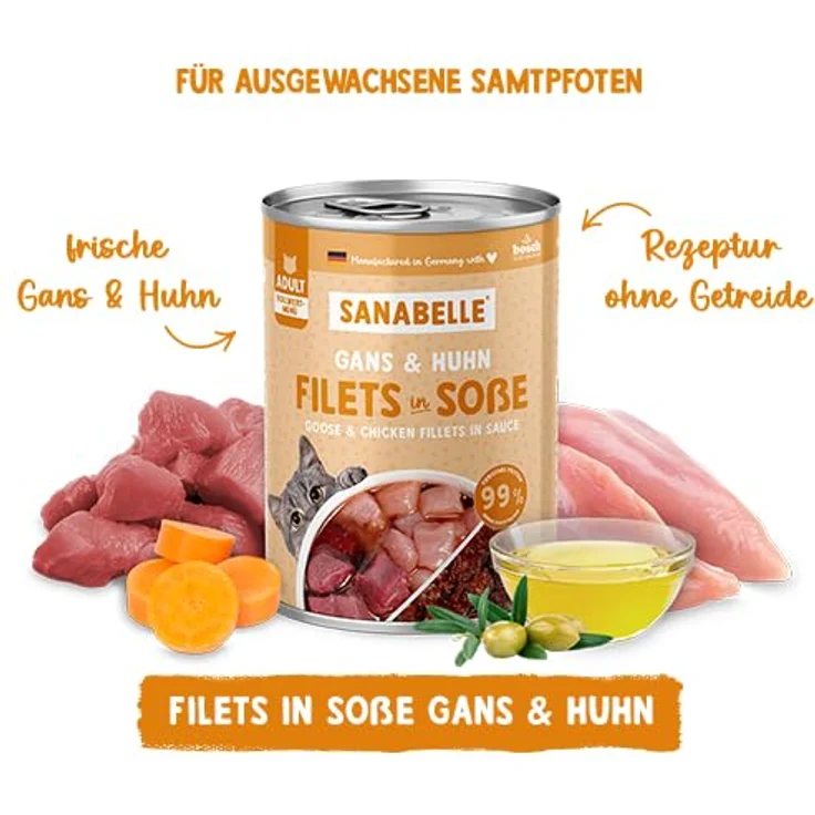 Sanabelle Nassfutter Schlemmertopf mit Gans & Huhn, getreidefreies Alleinfutter für Katzen, 6 x 380 g, 2.28 kg – Bild 2