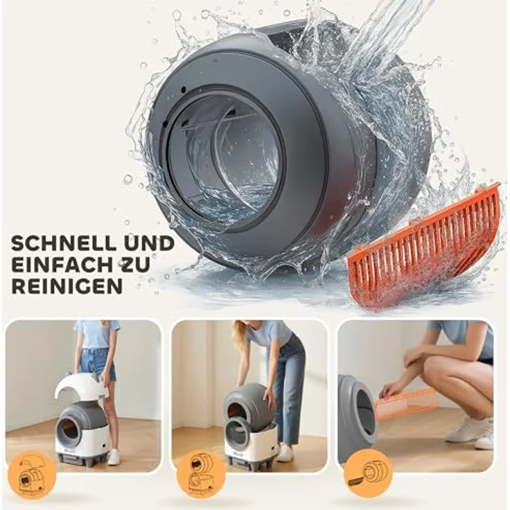PawHut automatische Katzentoilette mit App-Steuerung, Geruchsbeseitigung und Mülleimer, weiß-grau, für mehrere Katzen – Bild 8