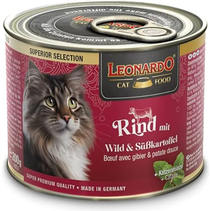 LEONARDO Katzen Nassfutter Superior Selection, Rind mit Wild & Süßkartoffel, 6x200g Dose, getreidefrei, ohne Zucker, Made in Germany – Bild 2