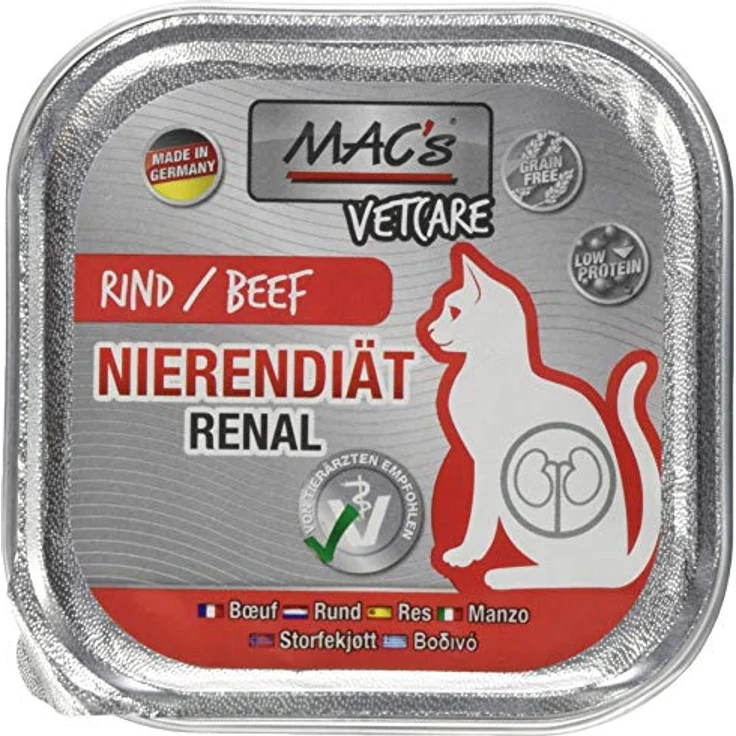 MAC's Vetcare Cat Vetcare Rind Nierendiät, Diätfuttermittel zur Unterstützung der Nierenfunktion, 16x100g – Bild 1