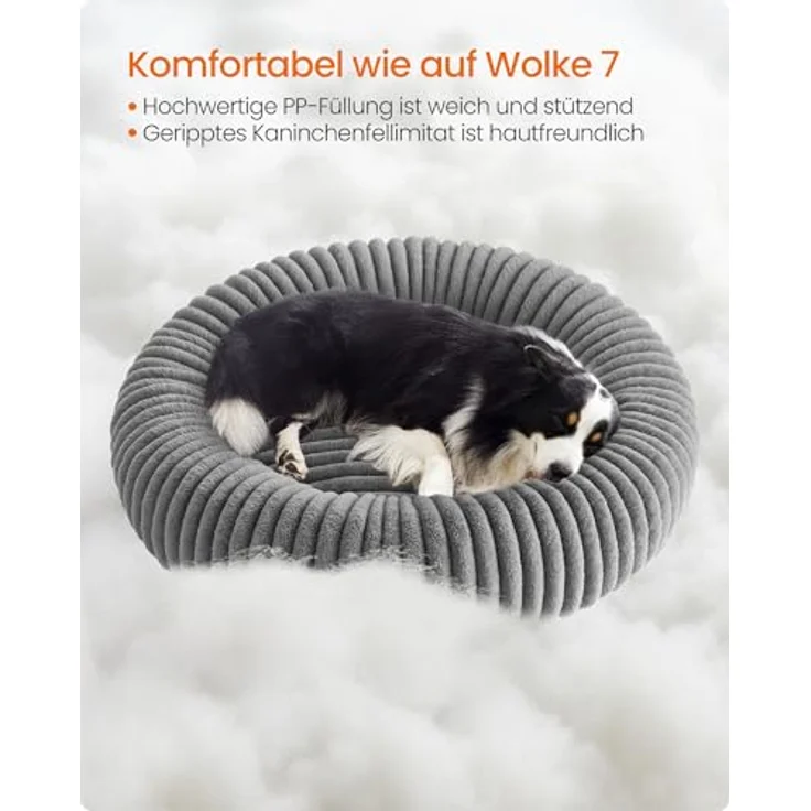 Feandrea PGW306GD01, extra großes Hundebett mit 100 cm Durchmesser, waschbar, rutschfest, Taubengrau, weiche Polsterung und erhöhter Rand – Bild 3