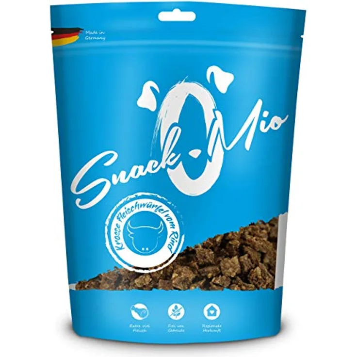 SNACKOMIO SnackOMio – Premium Hundesnack, getreidefreie saftige Fleischwürfel vom Rind, lufttrockene Naturbelohnung, 1 x 125g