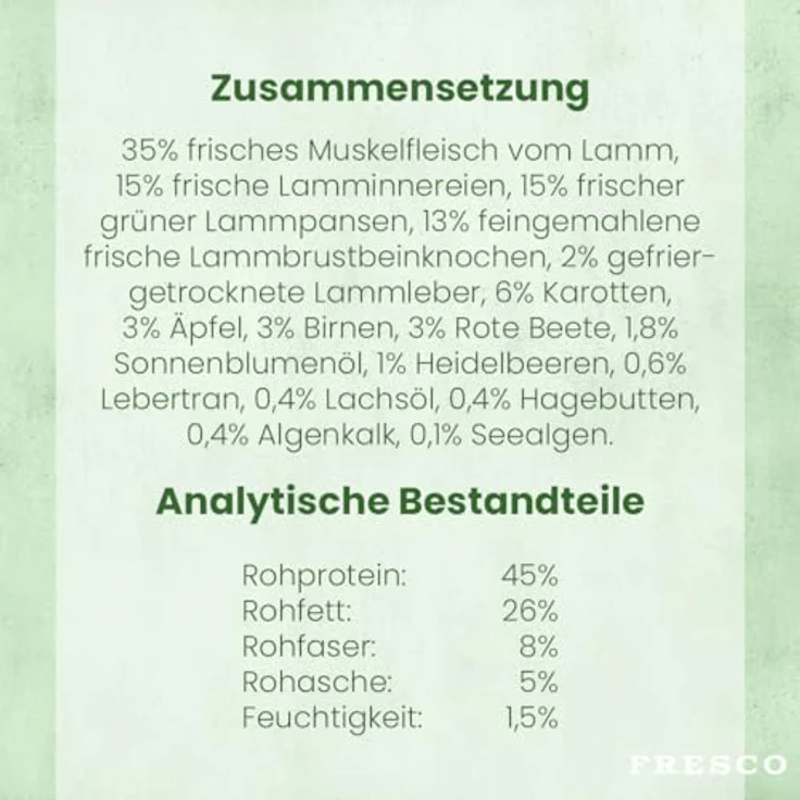 Fresco Dog TrockenBarf für Hunde Lamm 5kg, 80% Frischfleisch, hypoallergen & getreidefrei, ohne Zusätze – Bild 4
