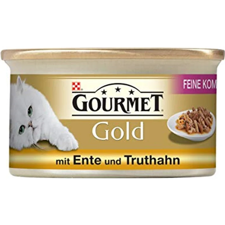 GOURMET Gold Feine Komposition mit Ente und Truthahn, 12x85g, proteinreiches Katzen-Nassfutter mit hohem Fleischanteil – Bild 1