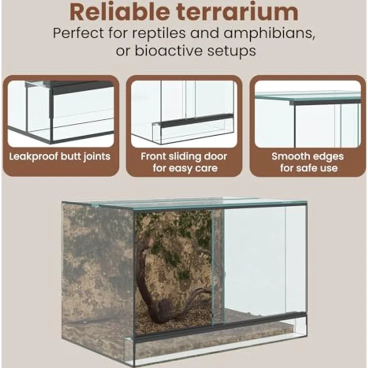 vidaXL Terrarium Transparent 60 x 40 x 40 cm, 360-Grad-Sicht, kratzfestes Glas, für Reptilien und Amphibien – Bild 5