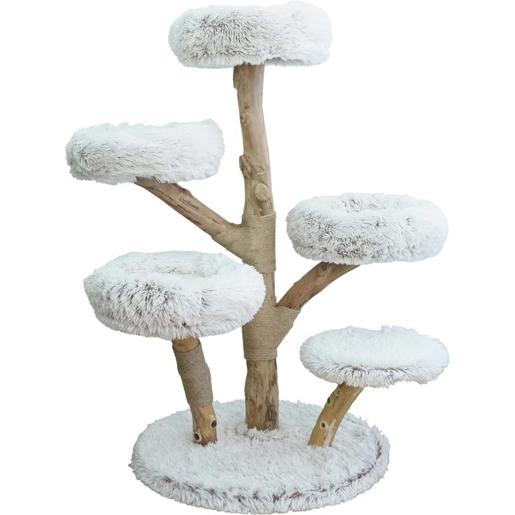 Europet Bernina Kratzbaum Madrid, Kratzbaum mit 4 Liegeflächen und Naturholzdesign, weiß, 69 x 69 x 129 cm