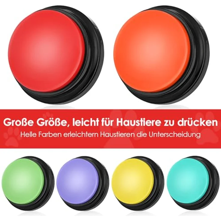 Gaethra 6er-Set Buzzer mit Aufnahmefunktion, 30 Sekunden Aufnahme & Sound, Hundetraining, Intelligenzspielzeug für Hunde in 6 Farben – Bild 4