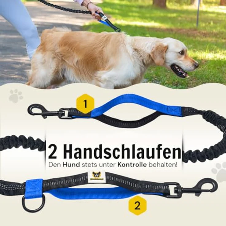 Hundefreund Joggingleine mit Bauchgurt Blau, elastisch, ruckdämpfend, reflektierend, für Hunde bis 70 kg, freie Hände zum Joggen, Laufen, Radfahren, Wandern – Bild 5