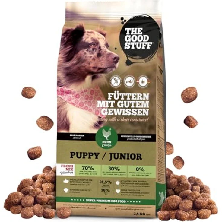 THE GOODSTUFF Huhn (Puppy/Junior) 2,5 kg | Getreidefreies Hunde Trockenfutter für Welpen & Junghunde | Mit 70% frischem Hühnerfleisch, hochverträglich und natürlich hergestellt – Bild 1