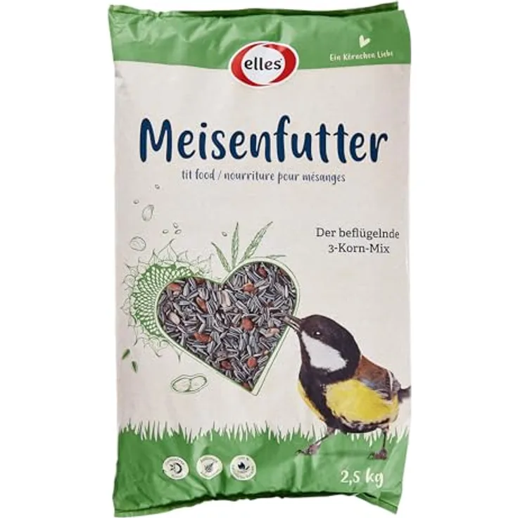 Elles Meisenfutter 2,5 kg, Energiereiches Ganzjahresfutter mit Sonnenblumenkernen, Erdnüssen & Hanfsaat, Ideal für Futterhäuschen & Bodenfütterung