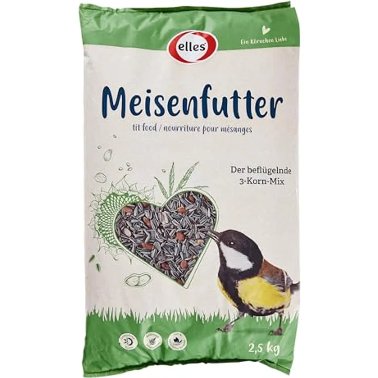Elles Meisenfutter 2,5 kg, Energiereiches Ganzjahresfutter mit Sonnenblumenkernen, Erdnüssen & Hanfsaat, Ideal für Futterhäuschen & Bodenfütterung – Bild 1