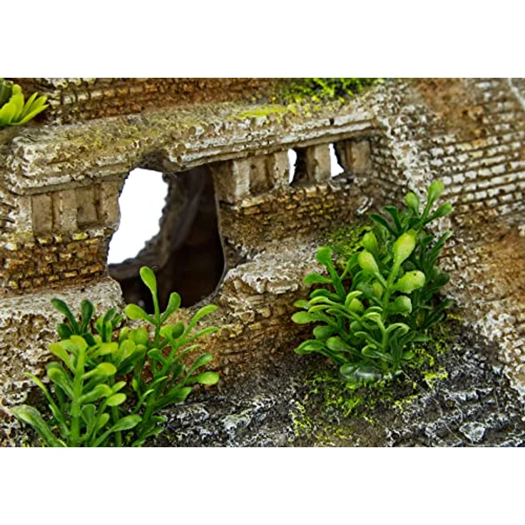 Nobby Aquariendeko Maya Ruine mit Pflanzen, detailgetreue Polyresin-Dekoration für Süß- und Meerwasseraquarien – Bild 5