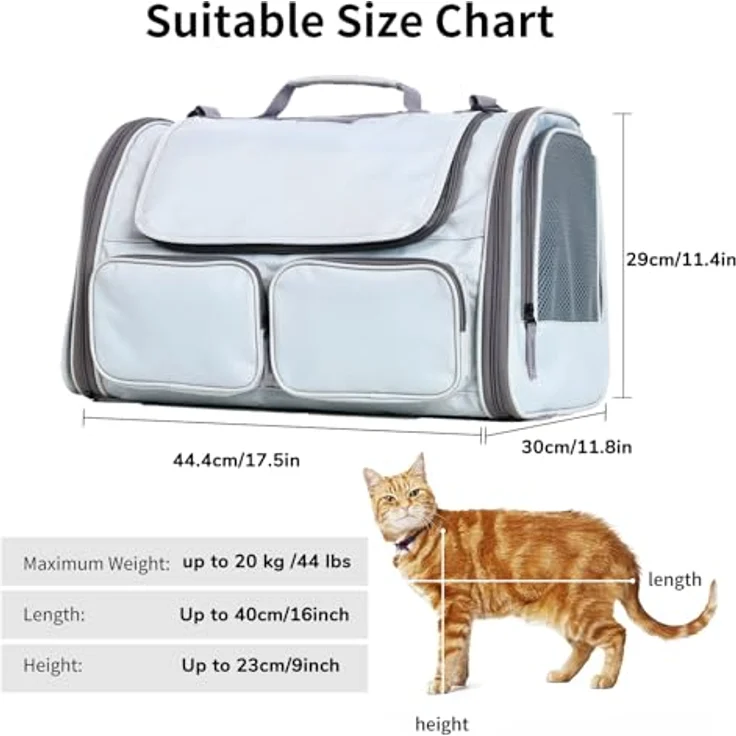 FUKUMARU Faltbare Transportbox für Katzen und Hunde, große Tragetasche bis 22 kg, hellgrau, wasserfest und belüftet mit 4 Eingängen – Bild 3