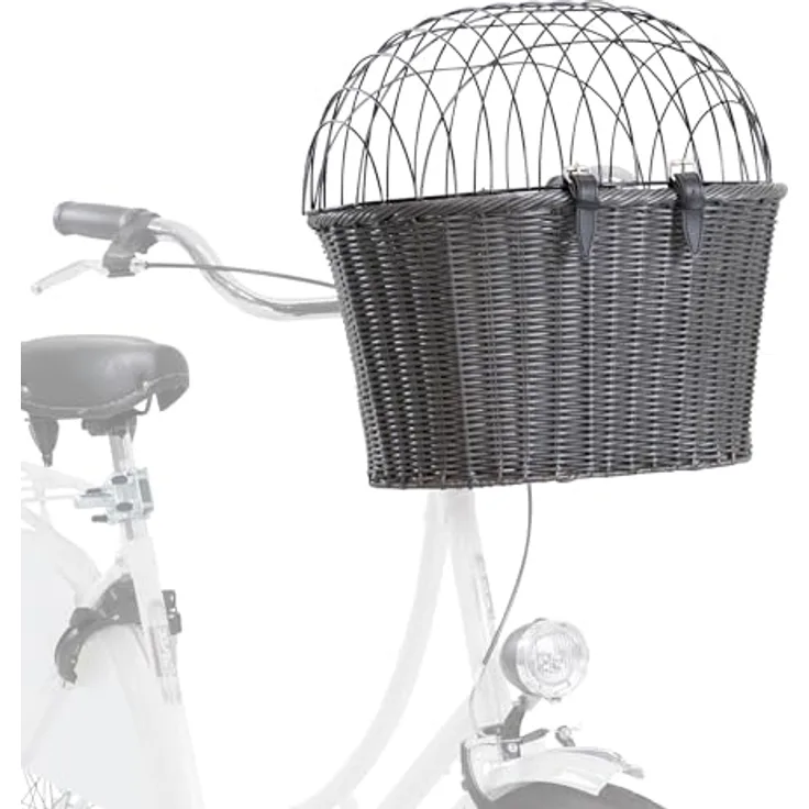 TRIXIE Front-Fahrradkorb für Hunde, mit Lenkerhalterung und Gitter, inkl. Kissen, grau, 44 × 41 × 34 cm, für Hunde bis 5 kg