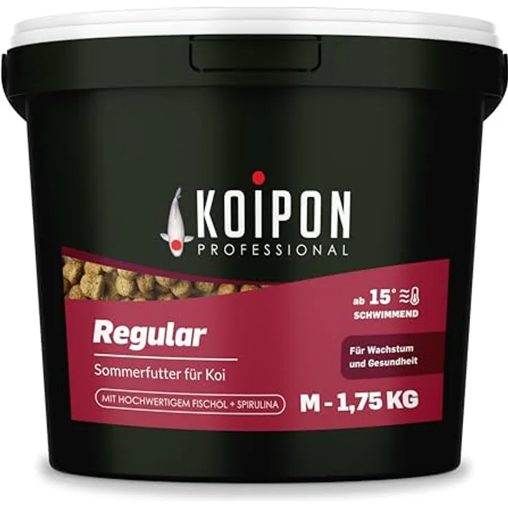 KOIPON Regular Koifutter 1,75 kg 6 mm Sommerfutter mit 1% Spirulina, schwimmend für japanische Koi und Goldfische
