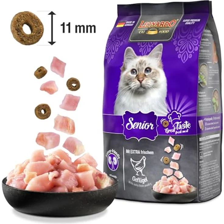 LEONARDO Senior Katzen-Trockenfutter, 1,8kg, mit frischem Geflügel, reduzierter Energiegehalt, Ballaststoffe aus Chiasaat, Made in Germany – Bild 3