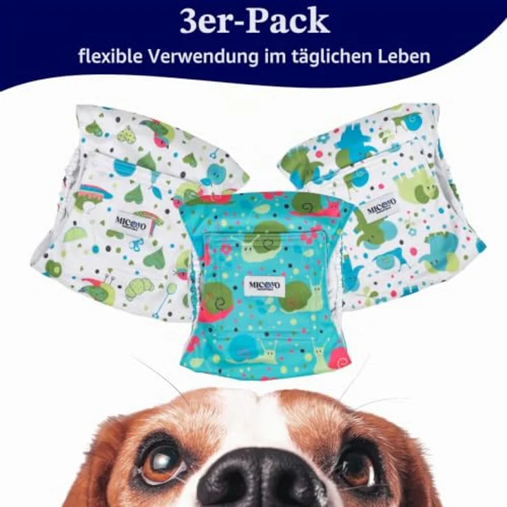 MICOOYO Waschbare Bauchbinden für Rüden, Medium (3er-Pack: Elefanten, Schnecken und Vögel) mit verstellbarem Verschluss und hoher Saugfähigkeit – Bild 5