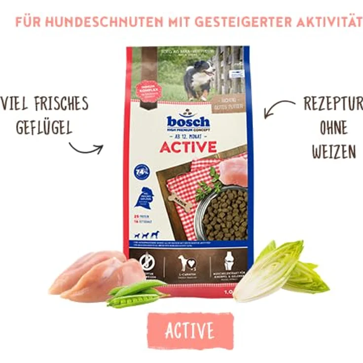 bosch HPC Active, Hundetrockenfutter für aktive Hunde, 1 x 15 kg, Geflügel, weizenfrei, zuckerfrei, mit L-Carnitin und Muschelextrakten – Bild 3