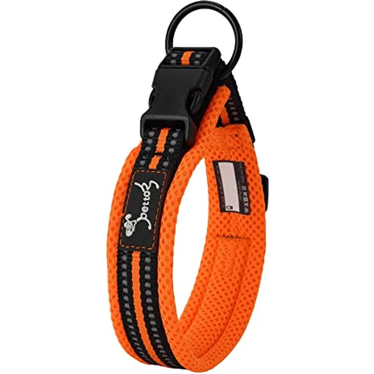 PETTOM Hundehalsband, Verstellbares Nylonhalsband mit Atmungsaktivem und Reflektierendem Design, Orange XS