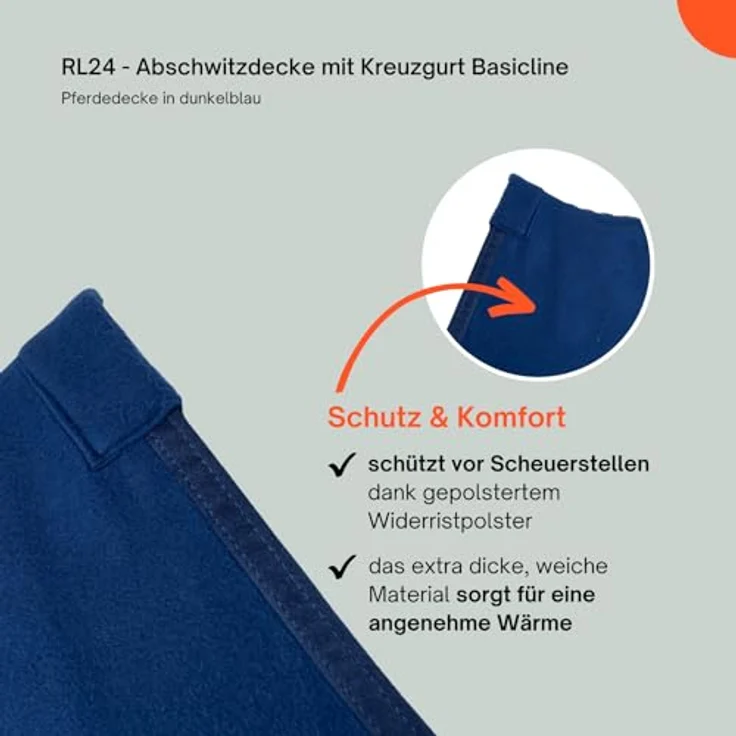 RL24 Abschwitzdecke BASICLINE mit Kreuzgurt, atmungsaktiv und schnelltrocknend, dunkelblau, 165 cm – Bild 5