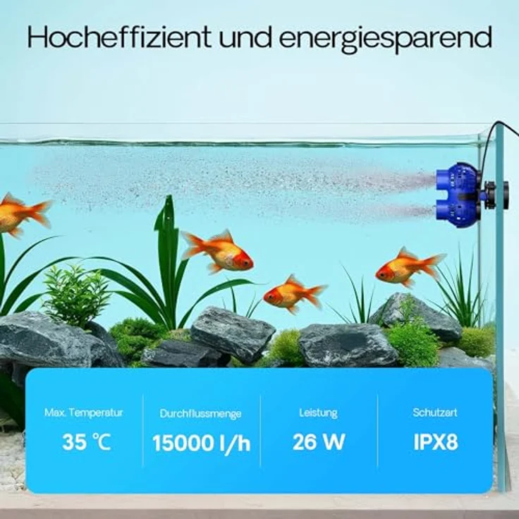 SunSun JVP-232 Strömungspumpe 15000 l/h, 26 W mit 2 schwenkbaren Düsen, Magnethalter und Durchflussregler – Bild 4
