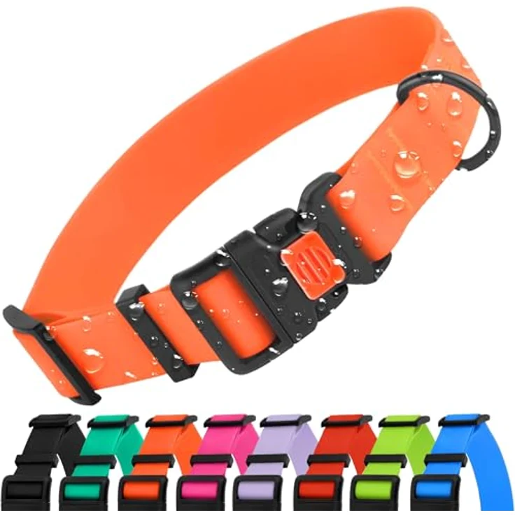 CollarDirect Wasserdichtes Hundehalsband, Verstellbar aus Silikon & Kunststoff, Geruchsresistent, Sicherheitsverschluss, Orange, M (30-40 cm) – Bild 1