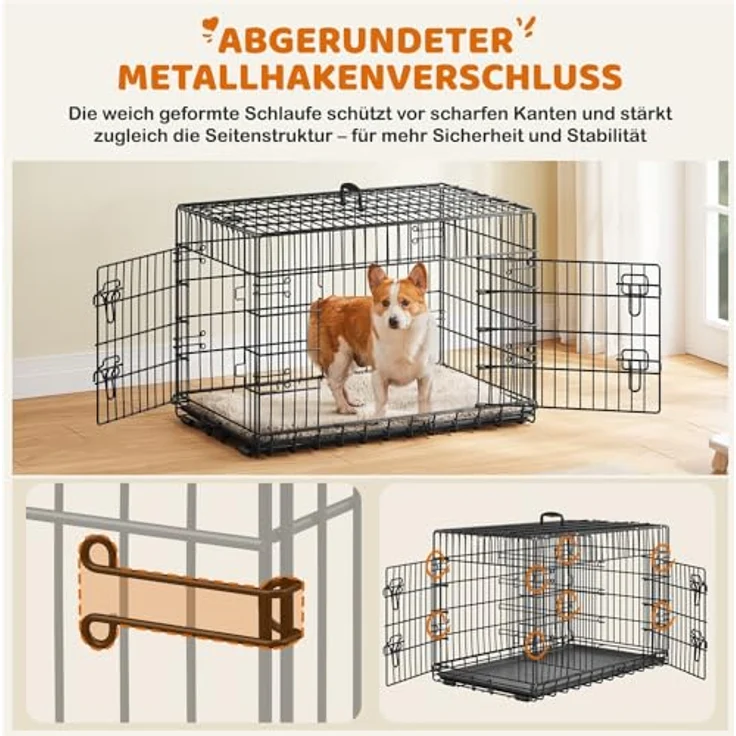 Yaheetech Klappbarer Hundekäfig 90 x 56 x 63 cm, 2 Türen, verstellbare Trennwand, Schwarz – Bild 5