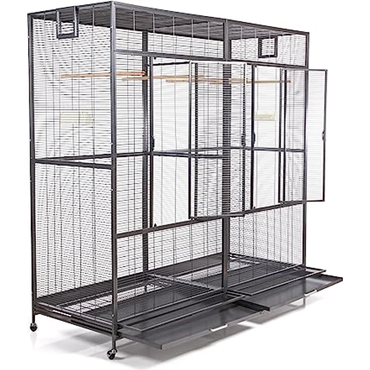 Montana Cages New Sydney II, Premium Vogelkäfig XXL für Sittiche und Finken, Antik Edition, inkl. 2 Näpfe & Sitzstangen, 6 Lenkrollen, AVILON Pulverbeschichtung, ca. 180 x 70 x 180 cm – Bild 3