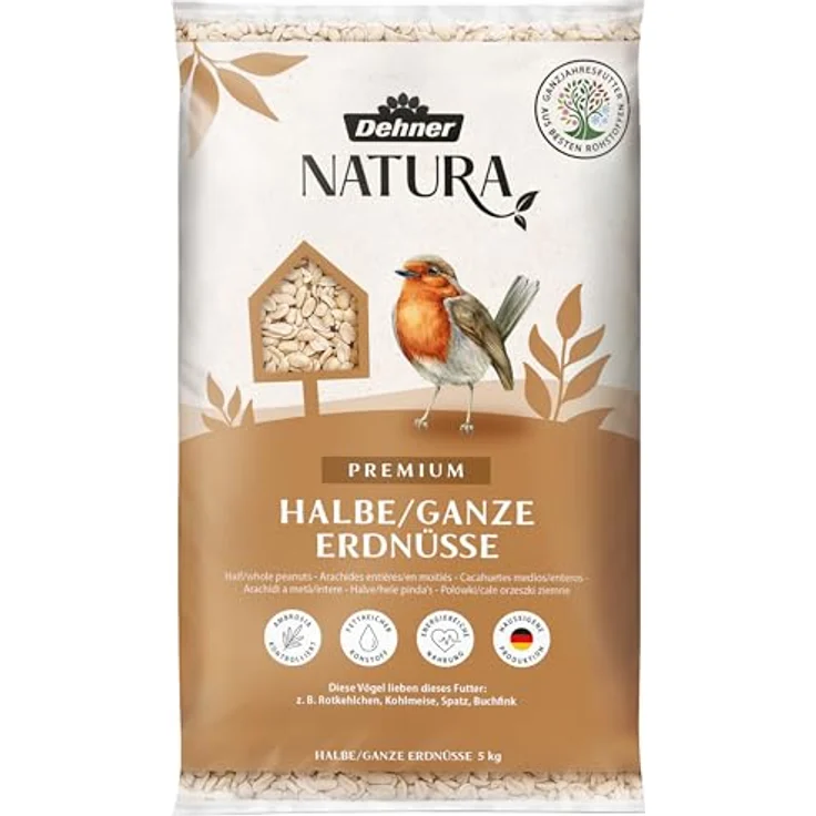 Dehner Natura Premium Wildvogelfutter, schalenfreie Erdnüsse, protein- und energiereich, für Wild- & Gartenvögel, 5 kg – Bild 1