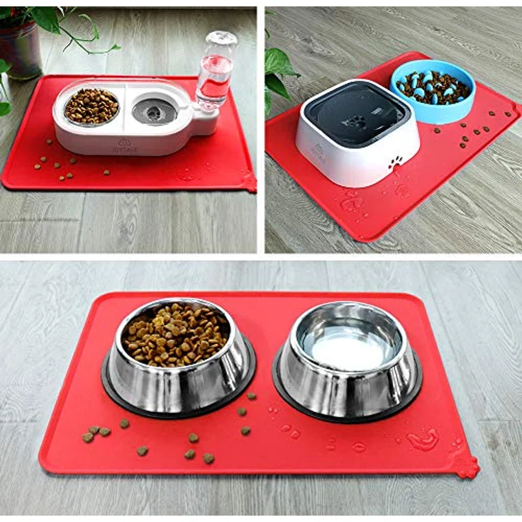 Joytale Silikon-Futtermatte für Hunde, rutschfest und wasserdicht mit erhöhtem Rand, 53 x 37 cm, Rot – Bild 3