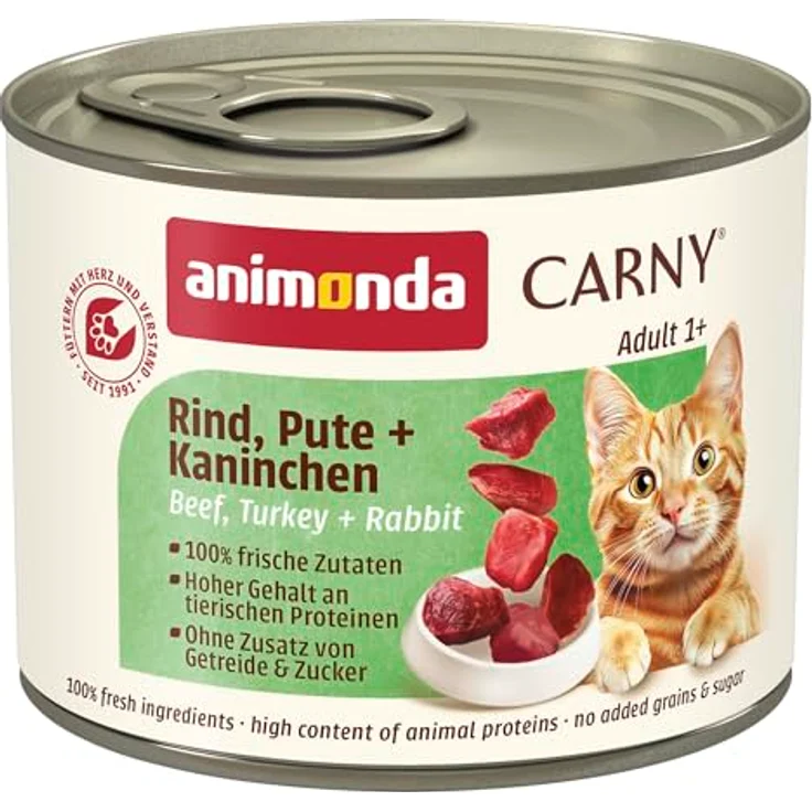 animonda Carny Katzen Nassfutter Rind + Pute + Kaninchen, getreidefreies Futter ohne Zucker, 6 x 200g, mit frischen fleischigen Zutaten – Bild 1