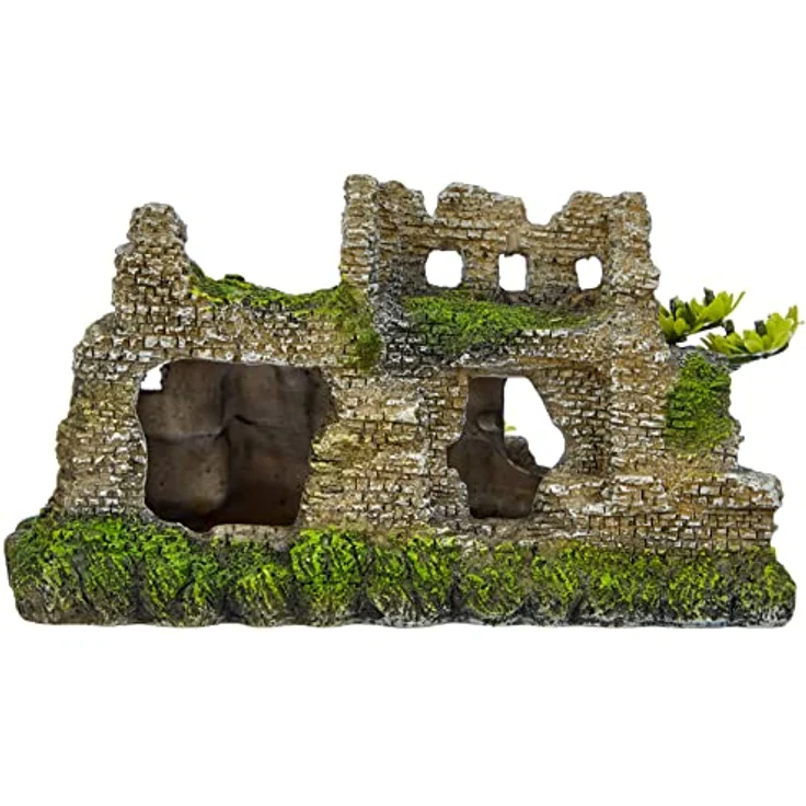 Nobby Aquariendeko Maya Ruine mit Pflanzen, detailgetreue Polyresin-Dekoration für Süß- und Meerwasseraquarien – Bild 4