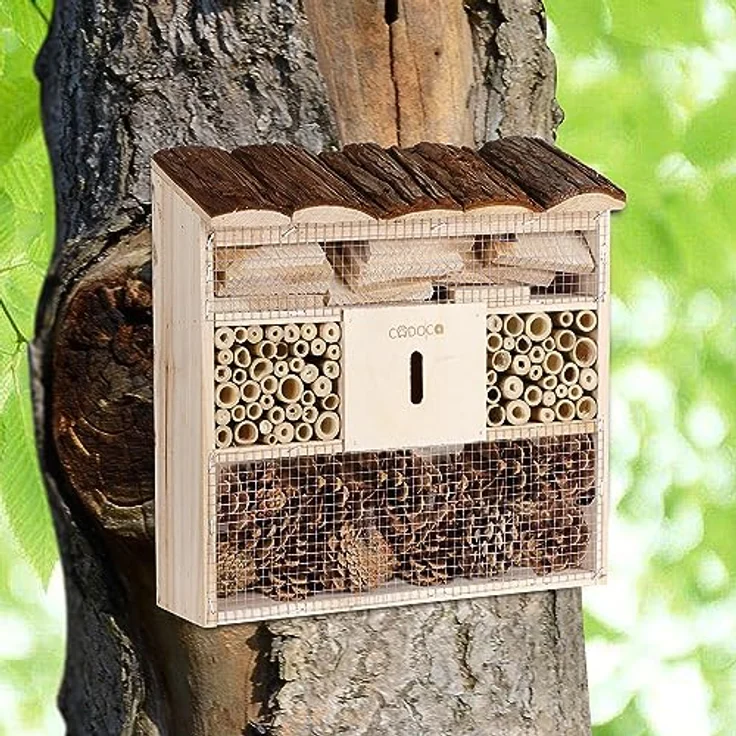 CADOCA® 2X Insektenhotel Bug's Inn 31x30,5x9,5cm Holz wetterfest Garten Bienenhotel Insektenhaus Nistkasten zum Aufhängen – Bild 2