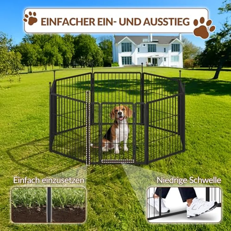 Fobyfurny Welpenauslauf Hundezaun, 60 cm Hoch, stabiler Metalllaufstall mit komfortabler Bodenbündiger Tür, Schwarz – Bild 3