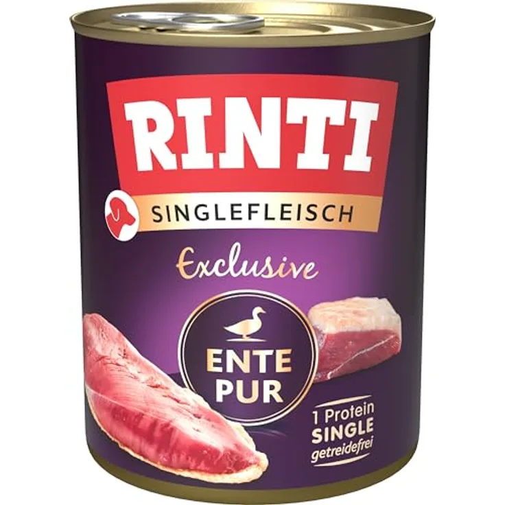 Rinti Sparpaket RINTI Singlefleisch 12 x 800 g - Exclusive Ente pur, Alleinfutter für ernährungssensible Hunde, ohne Getreide und Zusatzstoffe