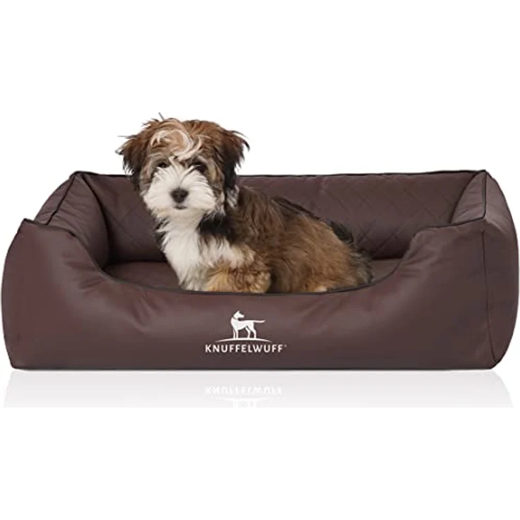 Knuffelwuff Hundebett Madison, Orthopädisches Hundebett aus laser-gestepptem Kunstleder, S 70 x 50cm, Braun, abnehmbarer Bezug, leicht zu reinigen, für große, mittelgroße und kleine Hunde – Bild 1