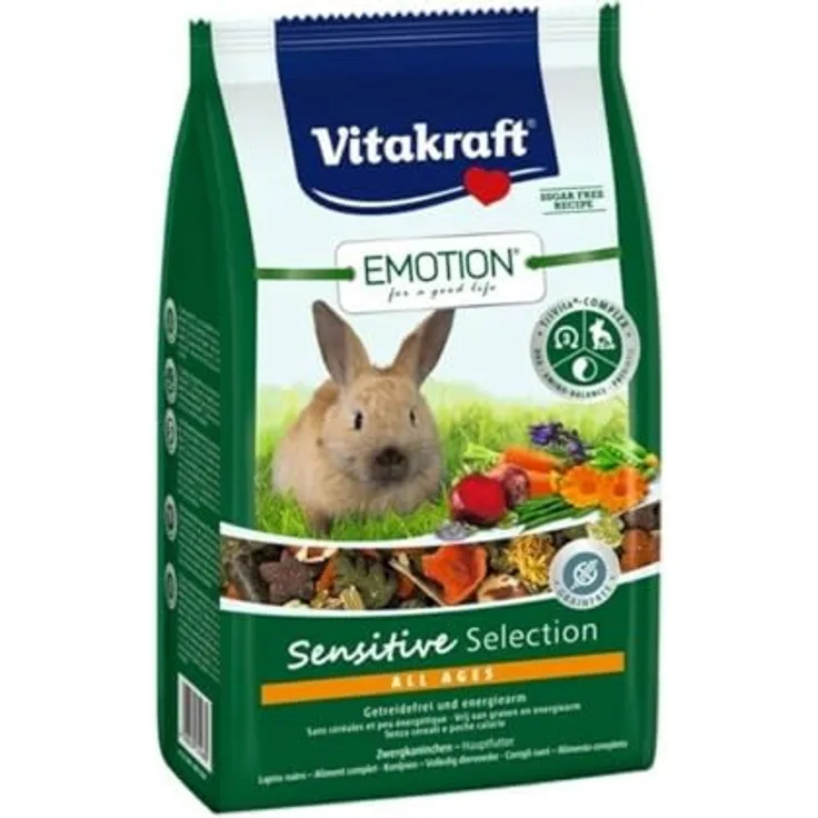 Vitakraft Emotion Sensitive All Ages, getreidefreies Hauptfutter für Zwergkaninchen, 600g, aromafrisch verpackt