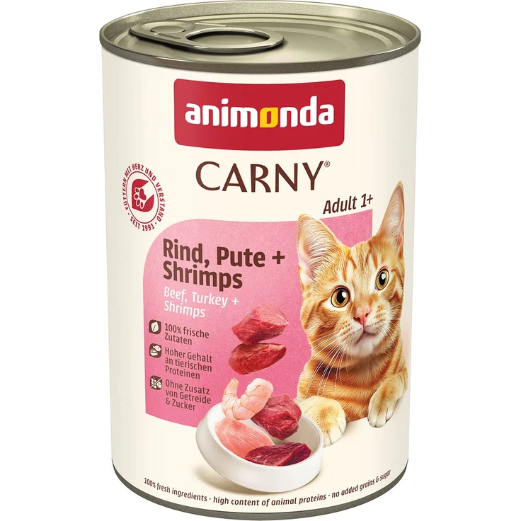 animonda Carny Adult Rind, Pute und Shrimps, Katzen-Nassfutter mit frischem Fleisch und wichtigen Vitaminen, 6x400g