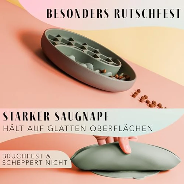 ne&no® Anti Schling Napf für Hunde und Katzen, Slow Feeder mit großem Saugnapf, Schleckmatte für Nass- und Trockenfutter, sage Green – Bild 4