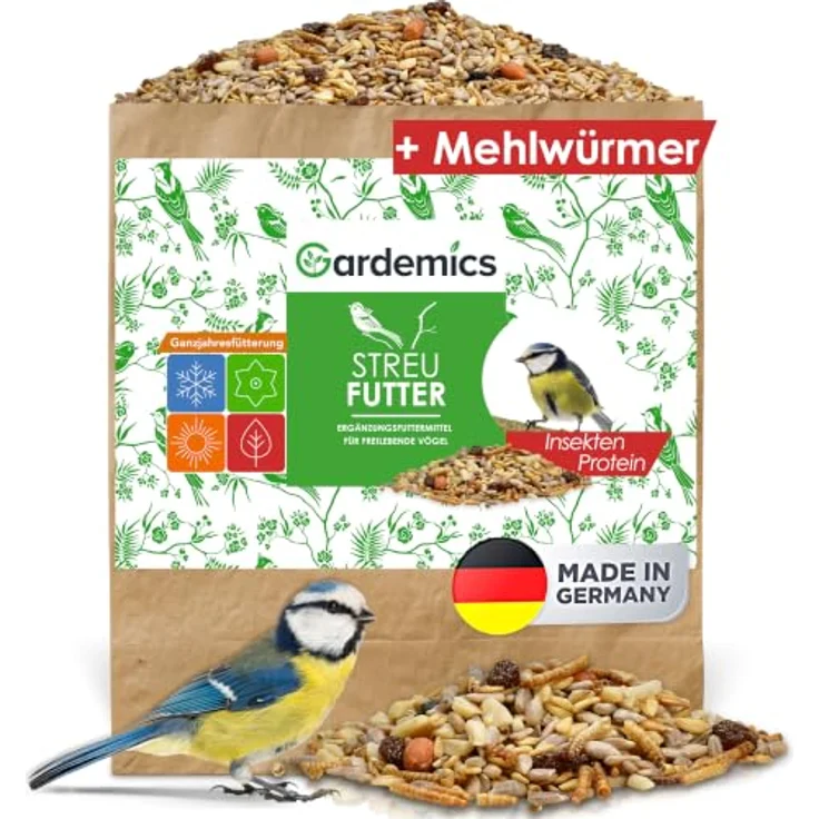 Gardemics Wildvogelfutter 20 kg, proteinreiches Ganzjahresfutter mit Mehlwürmern, Made in Germany – Bild 1