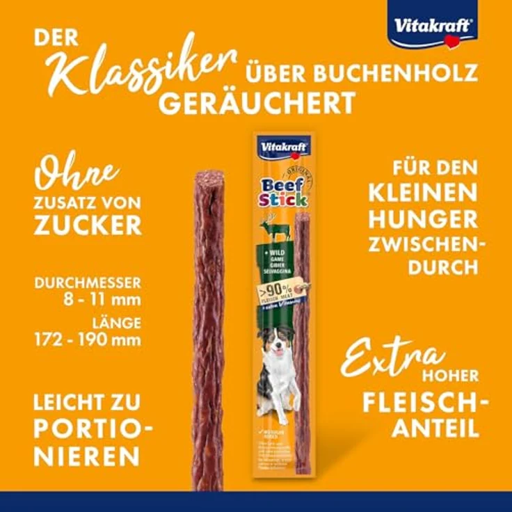 Vitakraft Beef Stick Wild, Hundeleckerli ohne Zuckerzusatz, 90% Fleischanteil, 12g – Bild 2