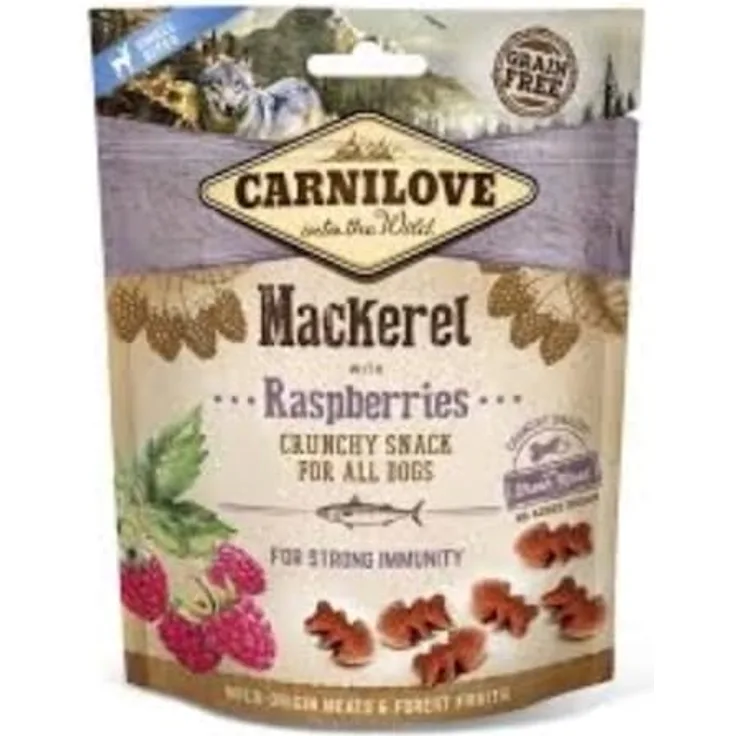 CARNILOVE Crunchy Mackerel with Raspberries, Hunde-Snack im Doppelpack, 2 x 200 g, getreide- und kartoffelfrei, reich an Omega-3-Fettsäuren, ohne künstliche Zusätze