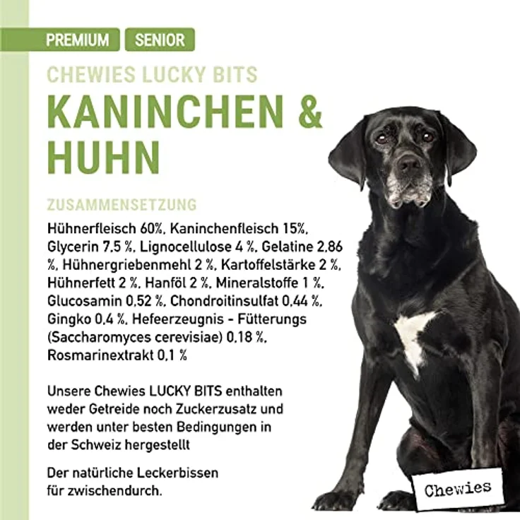 Chewies Lucky Bits Kaninchen & Huhn Senior, getreidefreies Soft-Hundeleckerli mit viel Protein und Superfoods, ohne Zucker, 80 g – Bild 3