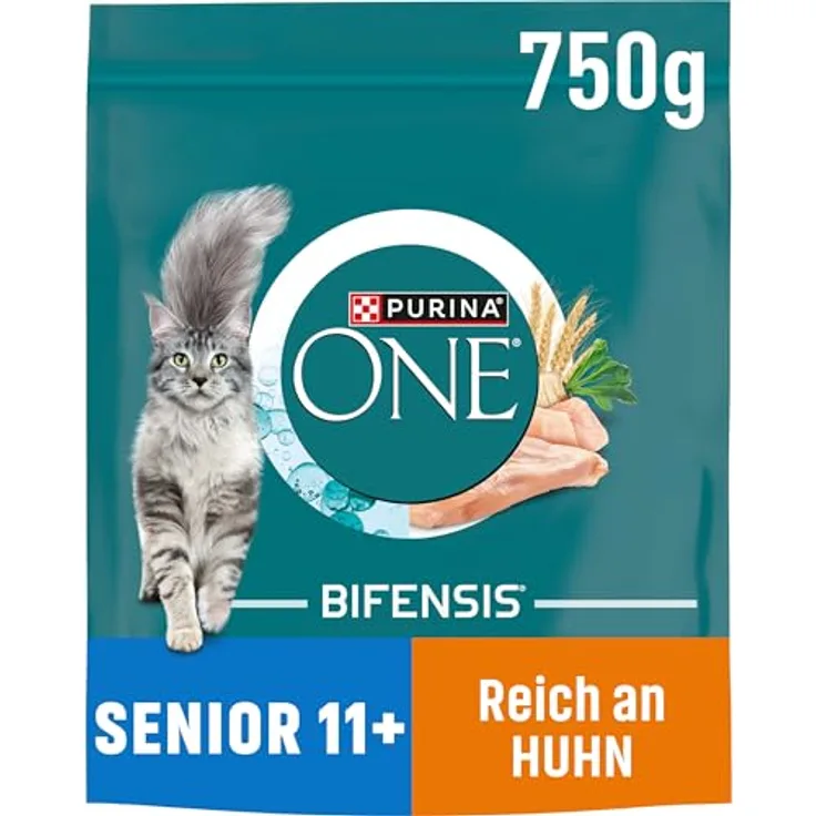 PURINA ONE BIFENSIS Senior 11+ Katzenfutter trocken, reich an Huhn und Vollkorn-Getreide, 6er Pack (6 x 750g) mit essentiellen Nährstoffen zur Unterstützung der Abwehrkräfte und gesunder Knochen