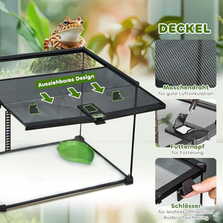 PawHut Terrarium für Reptilien, Glasterrarium mit Thermometer, ausbruchsicher, 50 x 30 x 35 cm, schwarz – Bild 4