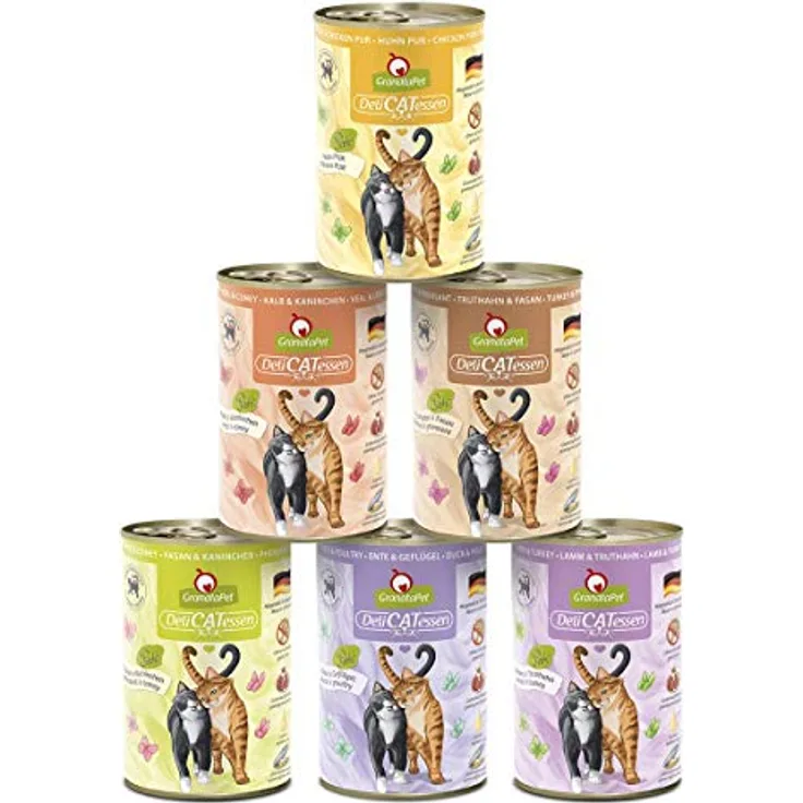 GranataPet DeliCatessen Multipack 3 ohne Fisch, Nassfutter für Katzen ohne Getreide, 6 x 400 g mit hohem Fleischanteil und hochwertigen Ölen