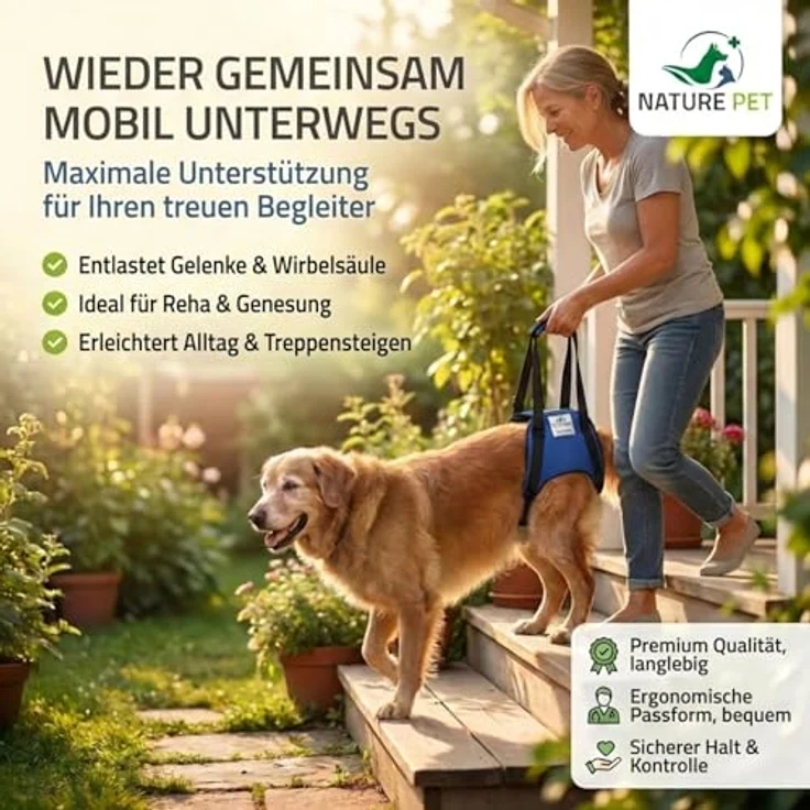 Nature Pet © Tragehilfe Hund hinten, Verstellbarer Hunde Tragegurt für ältere und operierte Vierbeiner, Unterstützung bis 40 kg, M, Schwarz – Bild 2