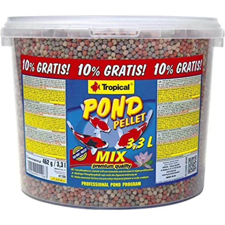 Tropical Pond Pellet Mix 3,3L / 462g - Futter für Koi & Goldfische, tropisches Pelletfutter mit reduziertem Phosphorgehalt, farbfördernd, für klareres Wasser