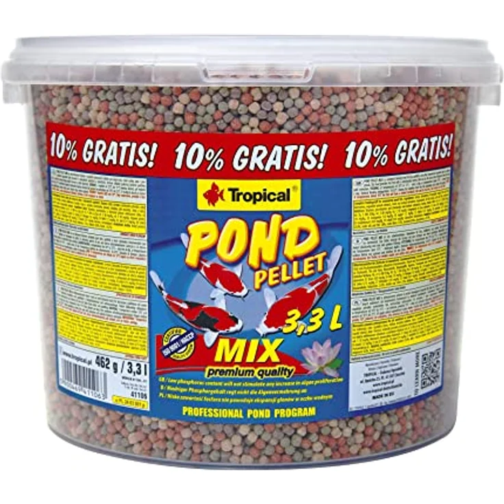 Tropical Pond Pellet Mix 3,3L / 462g - Futter für Koi & Goldfische, tropisches Pelletfutter mit reduziertem Phosphorgehalt, farbfördernd, für klareres Wasser – Bild 1