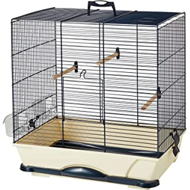 Savic Vogelheim Primo 40, 46 x 32 x 48 cm, blau/beige, inkl. Tränken und Sitzstangen, leichte Reinigung durch entnehmbare Schublade – Bild 2